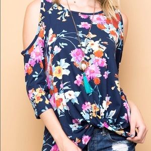 Cold Shoulder Blue Floral Top